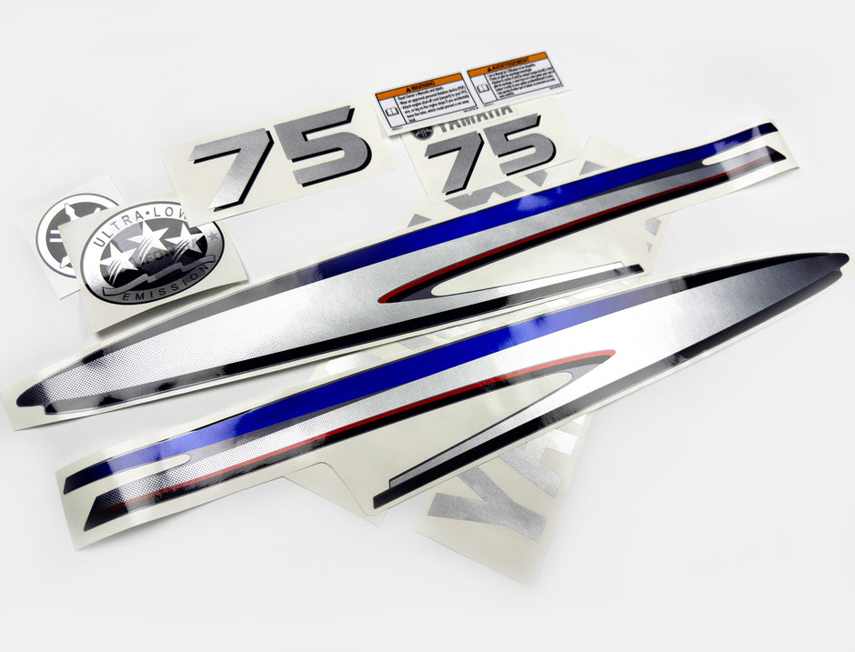 Vinyl silver shimmer film decals set suitable for Yamaha 70 hp two stroke outboard engine. Vinyl stickers kit for Yamaha 70 hp two stroke Handmade