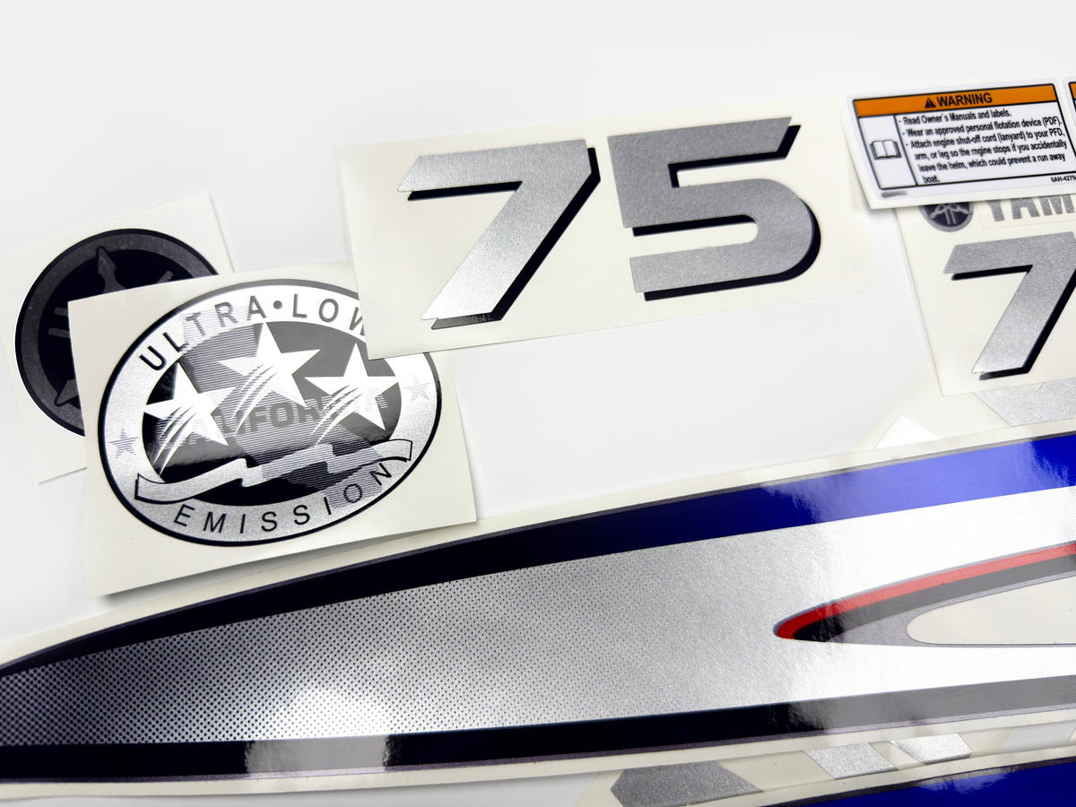 Vinyl silver shimmer film decals set suitable for Yamaha 70 hp two stroke outboard engine. Vinyl stickers kit for Yamaha 70 hp two stroke Handmade