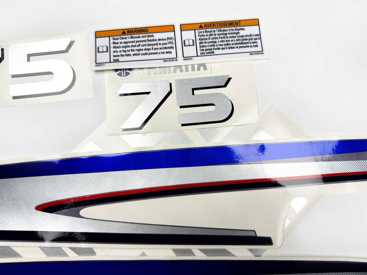 Vinyl silver shimmer film decals set suitable for Yamaha 70 hp two stroke outboard engine. Vinyl stickers kit for Yamaha 70 hp two stroke Handmade