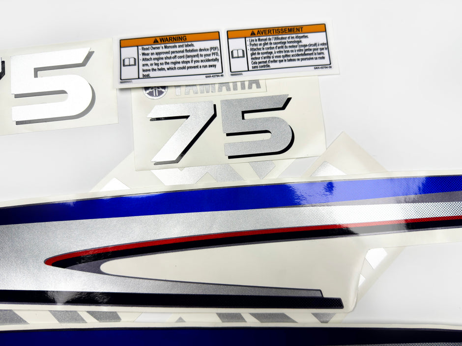 Vinyl silver shimmer film decals set suitable for Yamaha 70 hp two stroke outboard engine. Vinyl stickers kit for Yamaha 70 hp two stroke Handmade