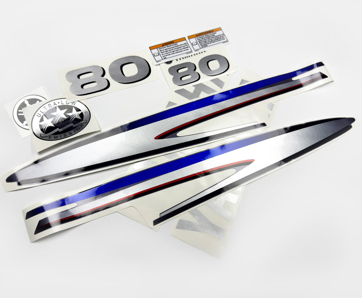 Vinyl silver shimmer film decals set suitable for Yamaha 80 hp two stroke outboard engine. Vinyl stickers kit for Yamaha 80 hp two stroke Handmade