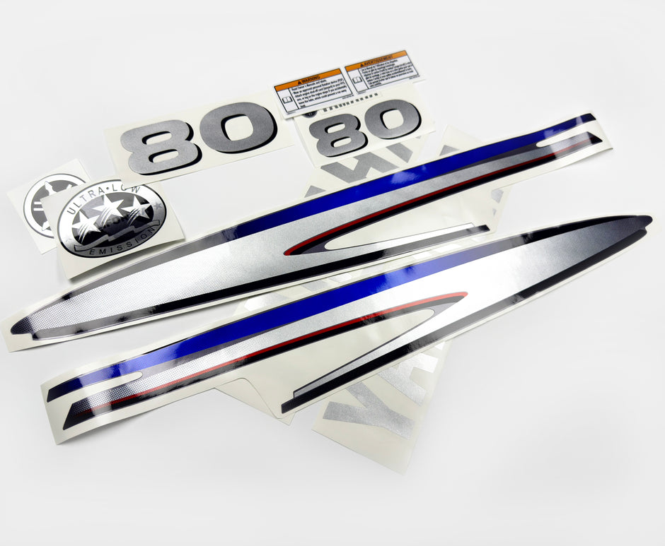 Vinyl silver shimmer film decals set suitable for Yamaha 80 hp two stroke outboard engine. Vinyl stickers kit for Yamaha 80 hp two stroke Handmade