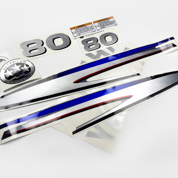 Vinyl silver shimmer film decals set suitable for Yamaha 80 hp two stroke outboard engine. Vinyl stickers kit for Yamaha 80 hp two stroke Handmade