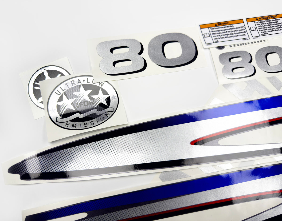 Vinyl silver shimmer film decals set suitable for Yamaha 80 hp two stroke outboard engine. Vinyl stickers kit for Yamaha 80 hp two stroke Handmade