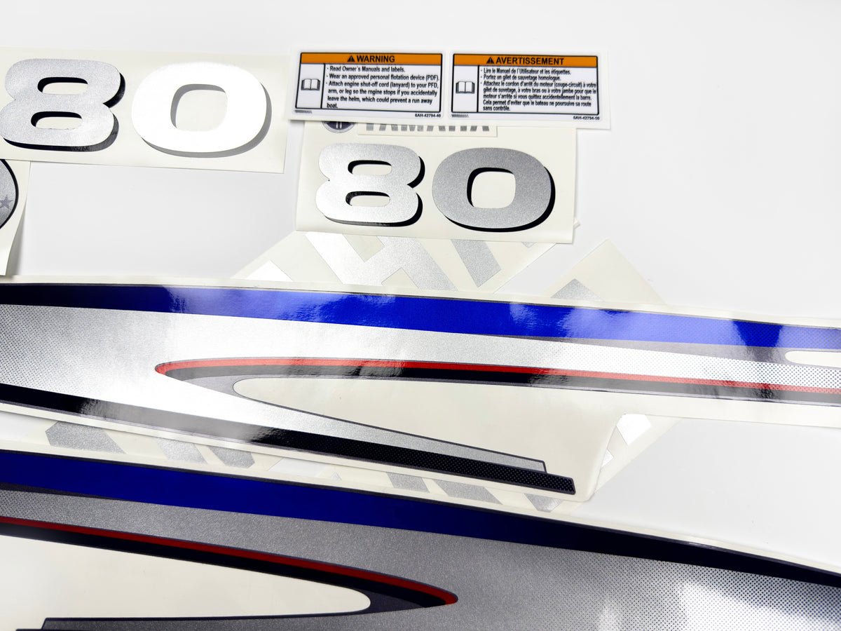 Vinyl silver shimmer film decals set suitable for Yamaha 80 hp two stroke outboard engine. Vinyl stickers kit for Yamaha 80 hp two stroke Handmade