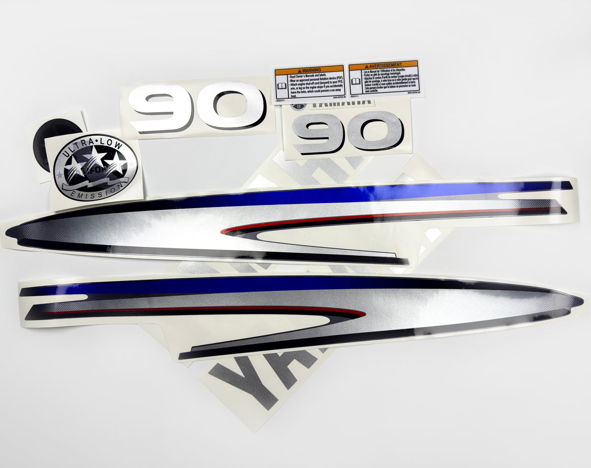 Vinyl silver shimmer film decals set suitable for Yamaha 90 hp two stroke outboard engine. Vinyl stickers kit for Yamaha 90 hp two stroke Handmade