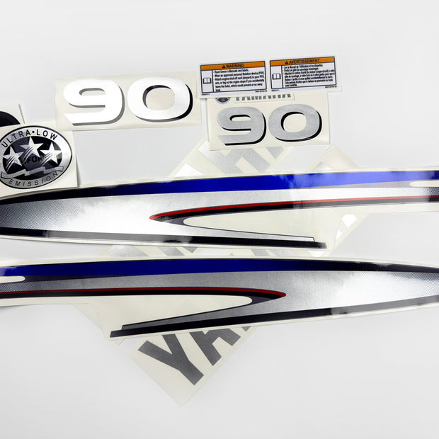 Vinyl silver shimmer film decals set suitable for Yamaha 90 hp two stroke outboard engine. Vinyl stickers kit for Yamaha 90 hp two stroke Handmade