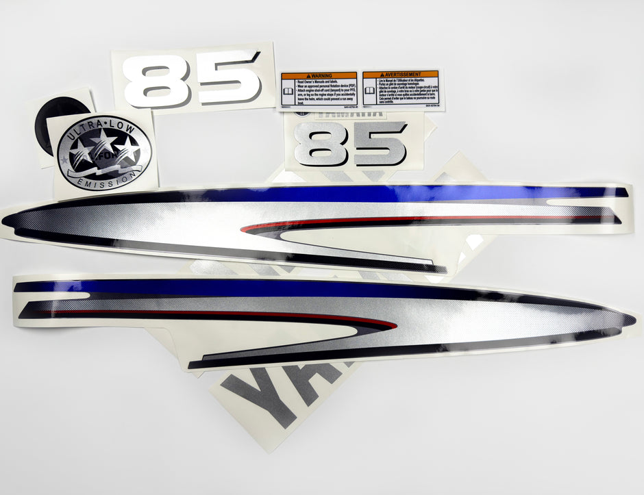 Vinyl silver shimmer film decals set suitable for Yamaha 85 hp two stroke outboard engine. Vinyl stickers kit for Yamaha 85 hp two stroke Handmade