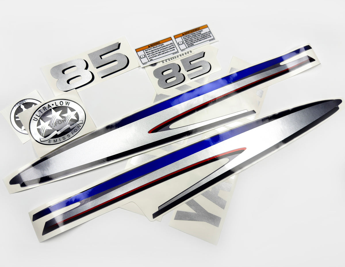 Vinyl silver shimmer film decals set suitable for Yamaha 85 hp two stroke outboard engine. Vinyl stickers kit for Yamaha 85 hp two stroke Handmade