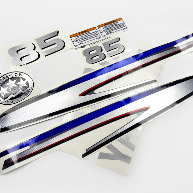 Vinyl silver shimmer film decals set suitable for Yamaha 85 hp two stroke outboard engine. Vinyl stickers kit for Yamaha 85 hp two stroke Handmade