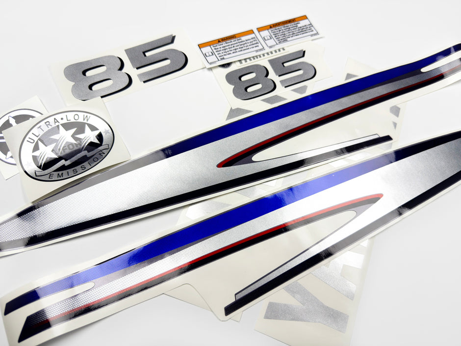 Vinyl silver shimmer film decals set suitable for Yamaha 85 hp two stroke outboard engine. Vinyl stickers kit for Yamaha 85 hp two stroke Handmade