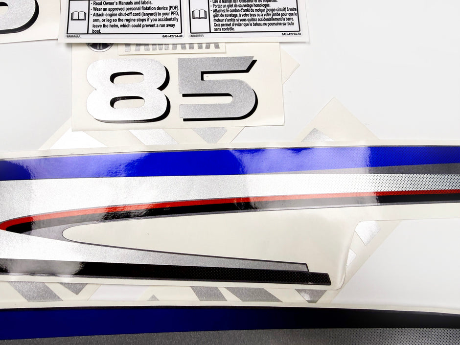 Vinyl silver shimmer film decals set suitable for Yamaha 85 hp two stroke outboard engine. Vinyl stickers kit for Yamaha 85 hp two stroke Handmade
