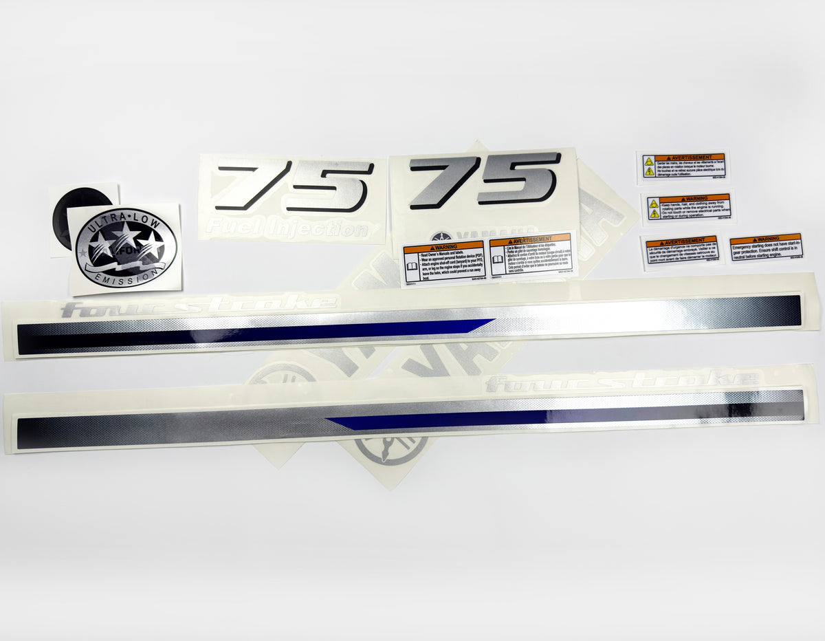Vinyl silver shimmer decals set suitable for Yamaha 75 hp four stroke  outboard engine. Vinyl stickers kit for Yamaha 75 hp Handmade
