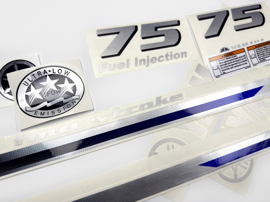 Vinyl silver shimmer decals set suitable for Yamaha 75 hp four stroke  outboard engine. Vinyl stickers kit for Yamaha 75 hp Handmade