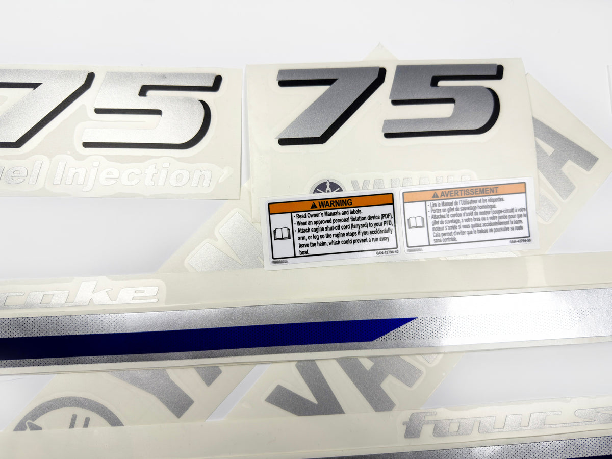 Vinyl silver shimmer decals set suitable for Yamaha 75 hp four stroke  outboard engine. Vinyl stickers kit for Yamaha 75 hp Handmade