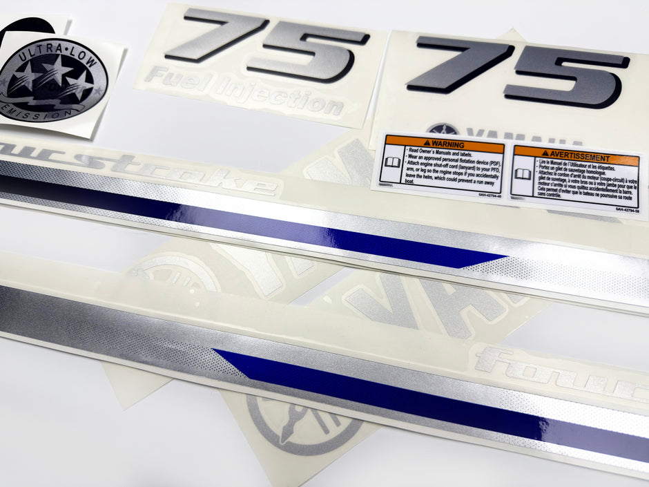 Vinyl silver shimmer decals set suitable for Yamaha 75 hp four stroke  outboard engine. Vinyl stickers kit for Yamaha 75 hp Handmade
