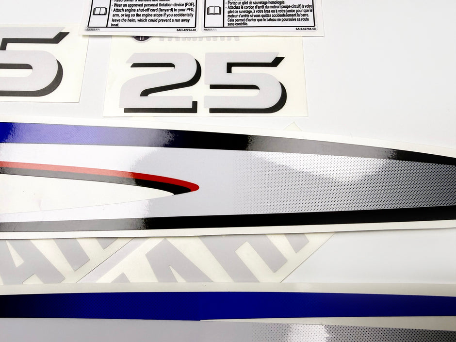 Vinyl decals set suitable for Yamaha 25 hp two stroke outboard engine. Vinyl stickers kit for Yamaha 25 hp two stroke Handmade