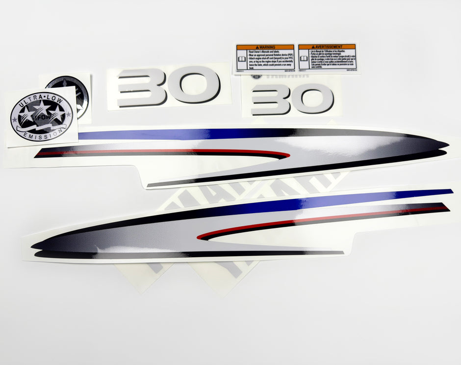 Vinyl decals set suitable for Yamaha 30 hp two stroke outboard engine. Vinyl stickers kit for Yamaha 30 hp two stroke Handmade