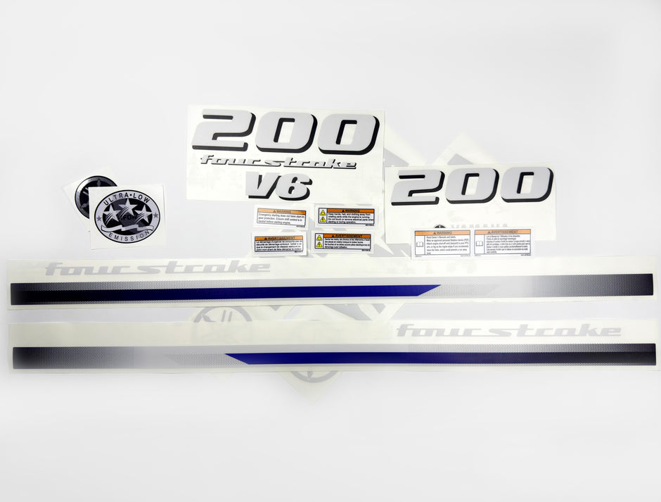 Vinyl decals set suitable for Yamaha 200 hp V 6 four stroke outboard engine. Vinyl stickers kit for Yamaha 200 hp Handmade