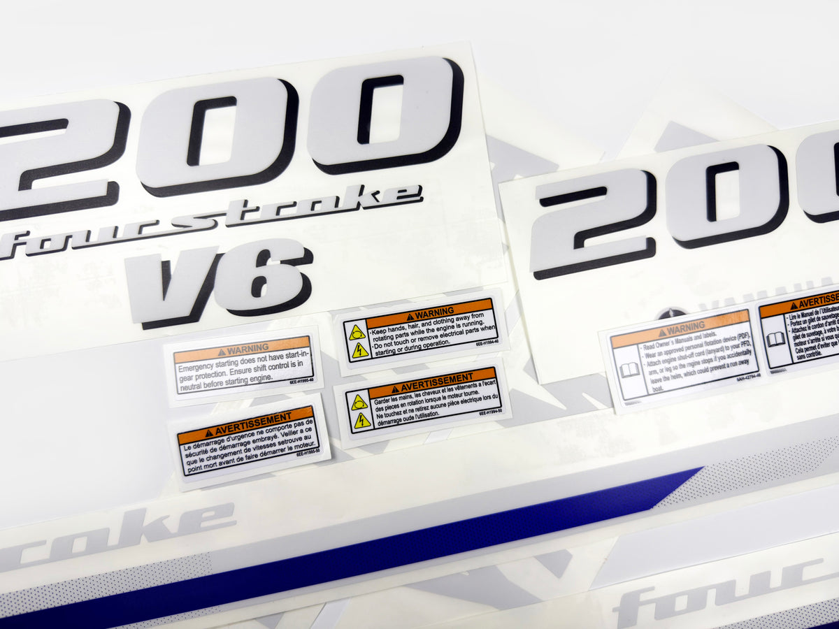 Vinyl decals set suitable for Yamaha 200 hp V 6 four stroke outboard engine. Vinyl stickers kit for Yamaha 200 hp Handmade