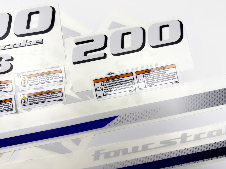 Vinyl decals set suitable for Yamaha 200 hp V 6 four stroke outboard engine. Vinyl stickers kit for Yamaha 200 hp Handmade