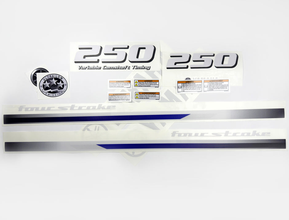 Vinyl decals set suitable for Yamaha 250 hp four stroke outboard engine. Vinyl stickers kit for Yamaha 250 hp Handmade