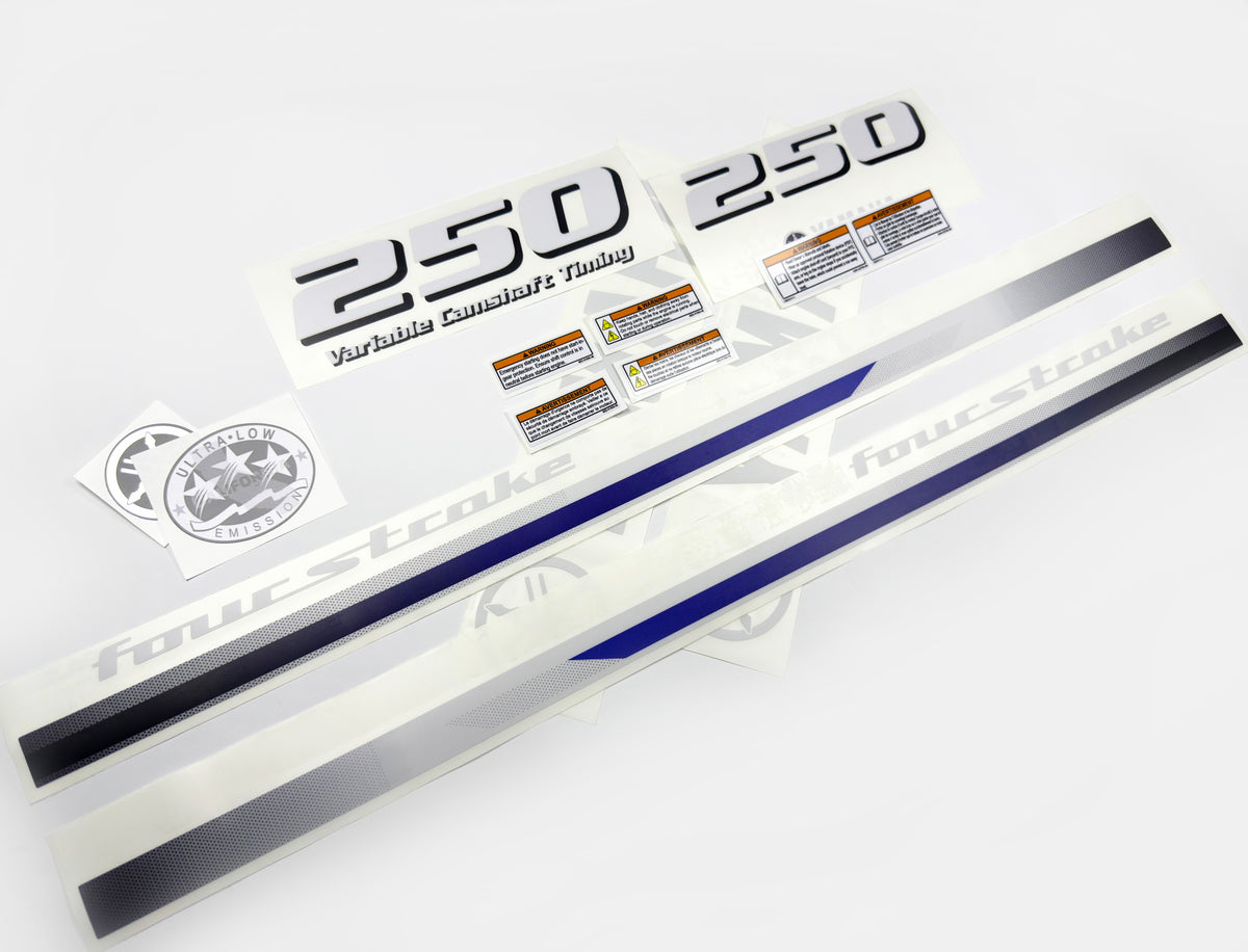 Vinyl decals set suitable for Yamaha 250 hp four stroke outboard engine. Vinyl stickers kit for Yamaha 250 hp Handmade