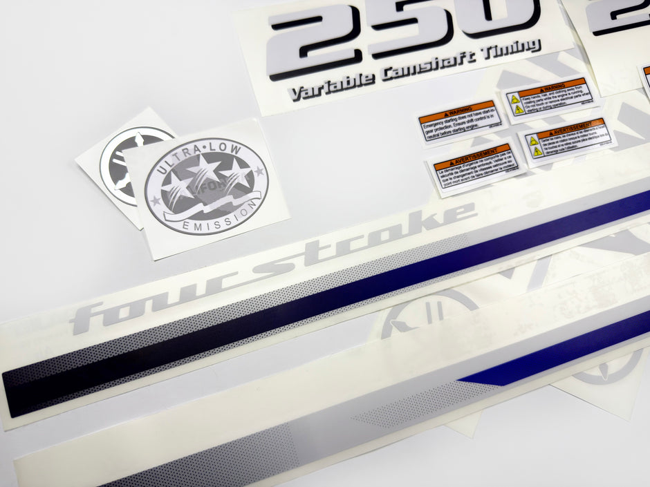 Vinyl decals set suitable for Yamaha 250 hp four stroke outboard engine. Vinyl stickers kit for Yamaha 250 hp Handmade