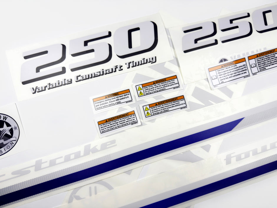 Vinyl decals set suitable for Yamaha 250 hp four stroke outboard engine. Vinyl stickers kit for Yamaha 250 hp Handmade