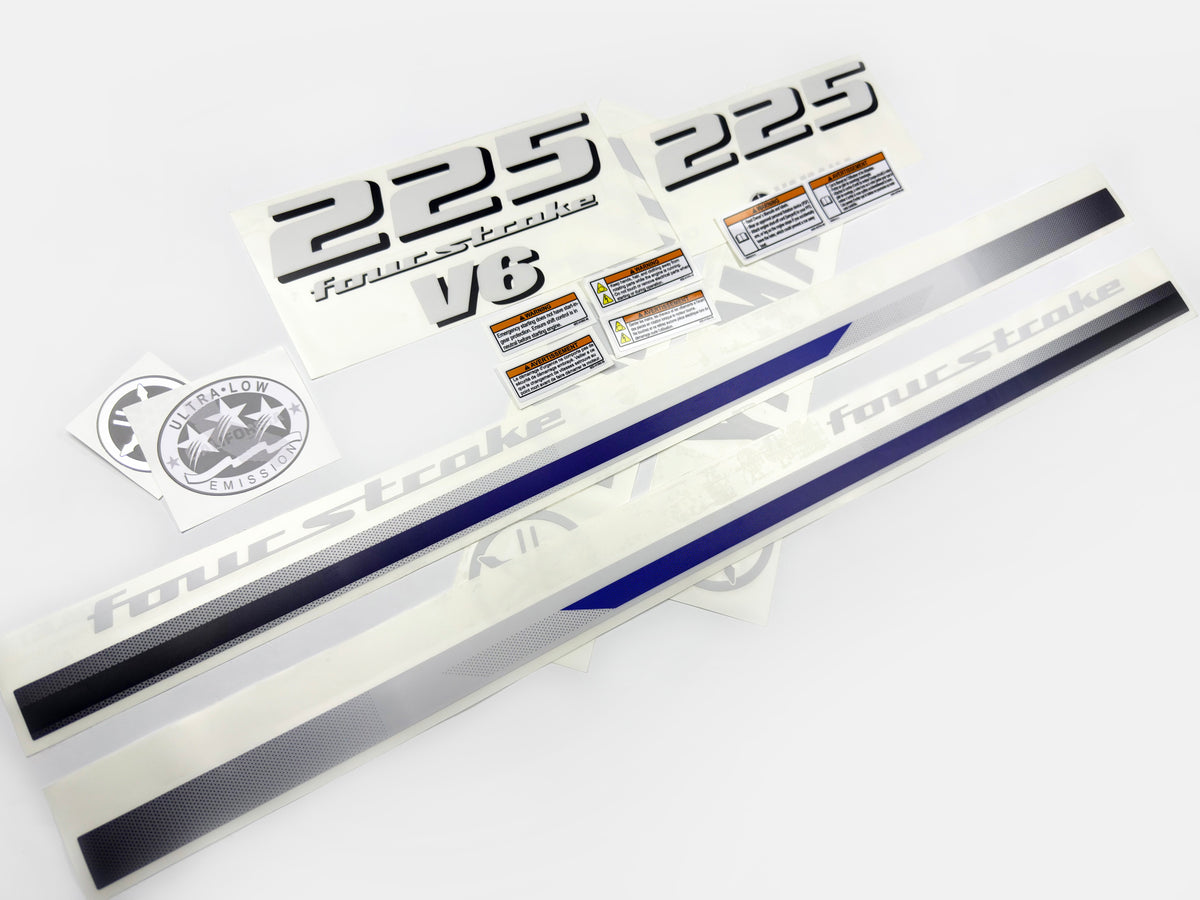 Vinyl decals set suitable for Yamaha 225 hp four stroke V 6 outboard engine. Vinyl stickers kit for Yamaha 225 hp Handmade