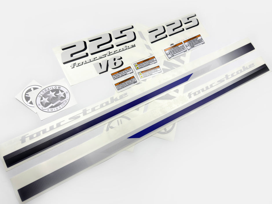 Vinyl decals set suitable for Yamaha 225 hp four stroke V 6 outboard engine. Vinyl stickers kit for Yamaha 225 hp Handmade