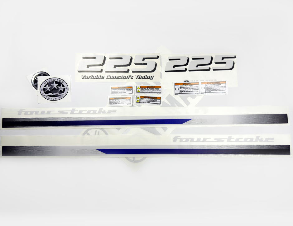 Vinyl decals set suitable for Yamaha 225 hp four stroke outboard engine. Vinyl stickers kit for Yamaha 225 hp Handmade