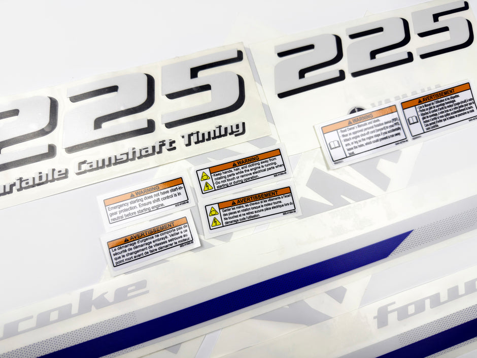 Vinyl decals set suitable for Yamaha 225 hp four stroke outboard engine. Vinyl stickers kit for Yamaha 225 hp Handmade