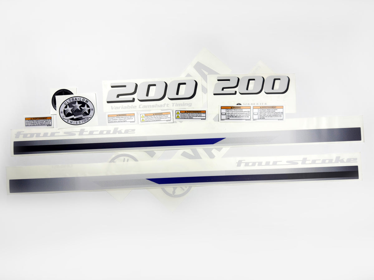Vinyl decals set suitable for Yamaha 200 hp four stroke  outboard engine. Vinyl stickers kit for Yamaha 200 hp Handmade