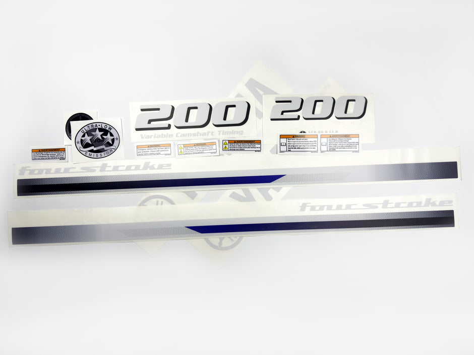 Vinyl decals set suitable for Yamaha 200 hp four stroke  outboard engine. Vinyl stickers kit for Yamaha 200 hp Handmade