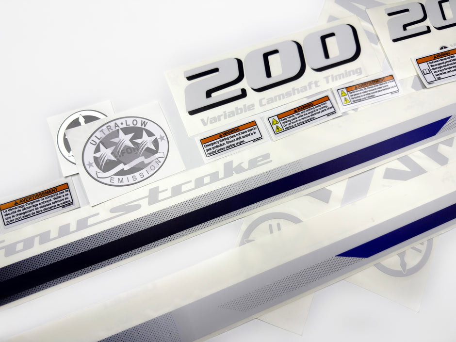 Vinyl decals set suitable for Yamaha 200 hp four stroke  outboard engine. Vinyl stickers kit for Yamaha 200 hp Handmade