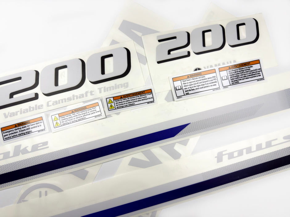 Vinyl decals set suitable for Yamaha 200 hp four stroke  outboard engine. Vinyl stickers kit for Yamaha 200 hp Handmade