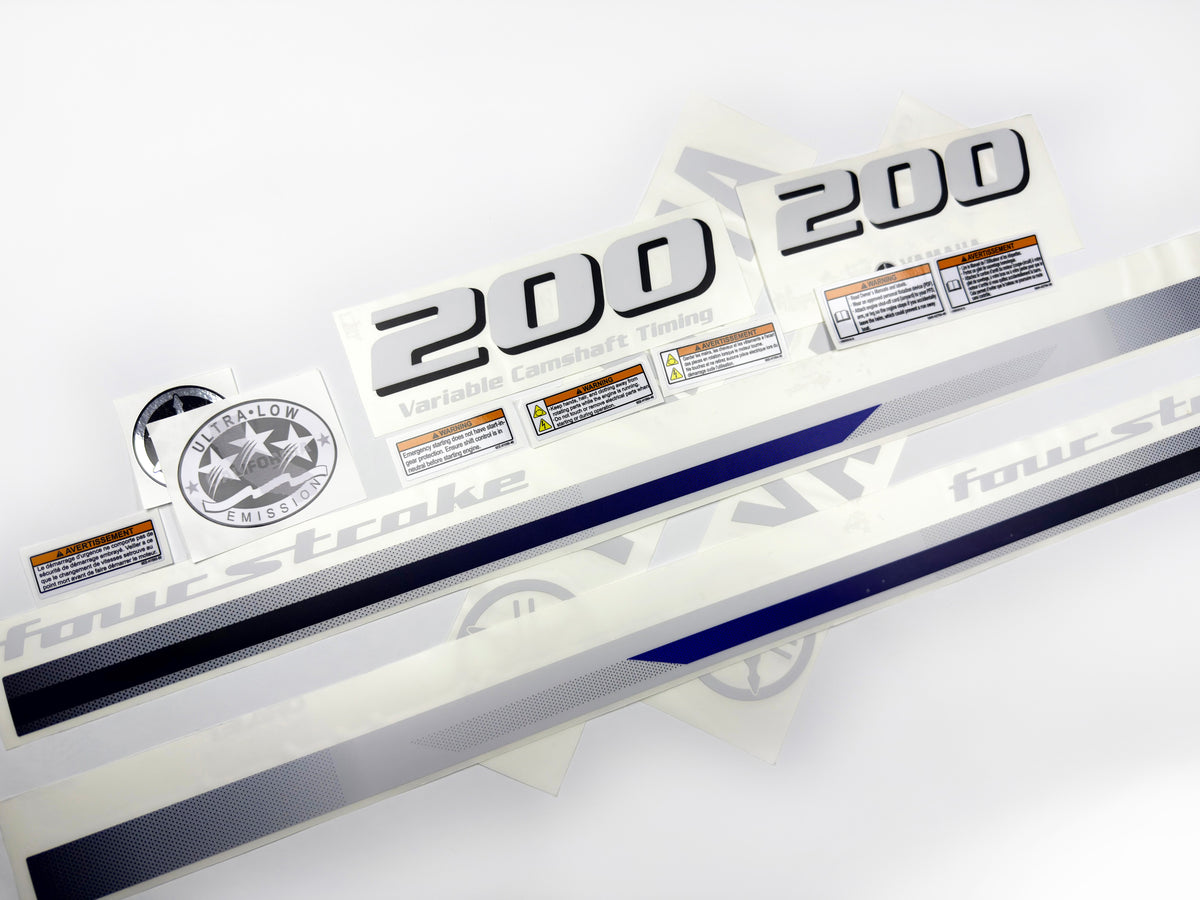 Vinyl decals set suitable for Yamaha 200 hp four stroke  outboard engine. Vinyl stickers kit for Yamaha 200 hp Handmade