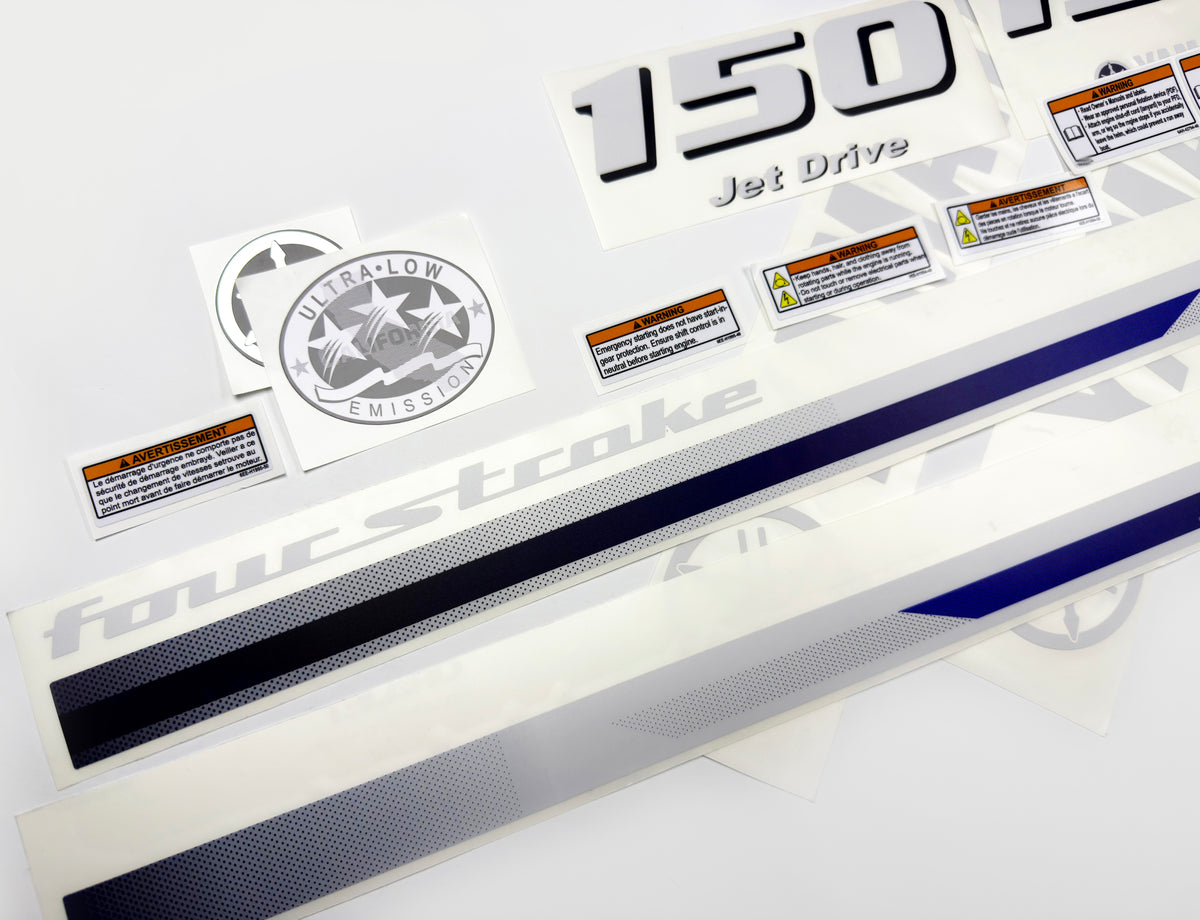 Vinyl decals set suitable for Yamaha 150 hp four stroke jet drive outboard engine. Vinyl stickers kit for Yamaha 150 hp Handmade