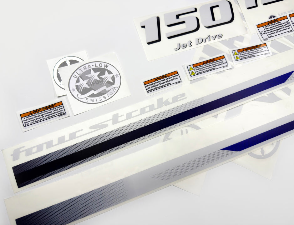 Vinyl decals set suitable for Yamaha 150 hp four stroke jet drive outboard engine. Vinyl stickers kit for Yamaha 150 hp Handmade