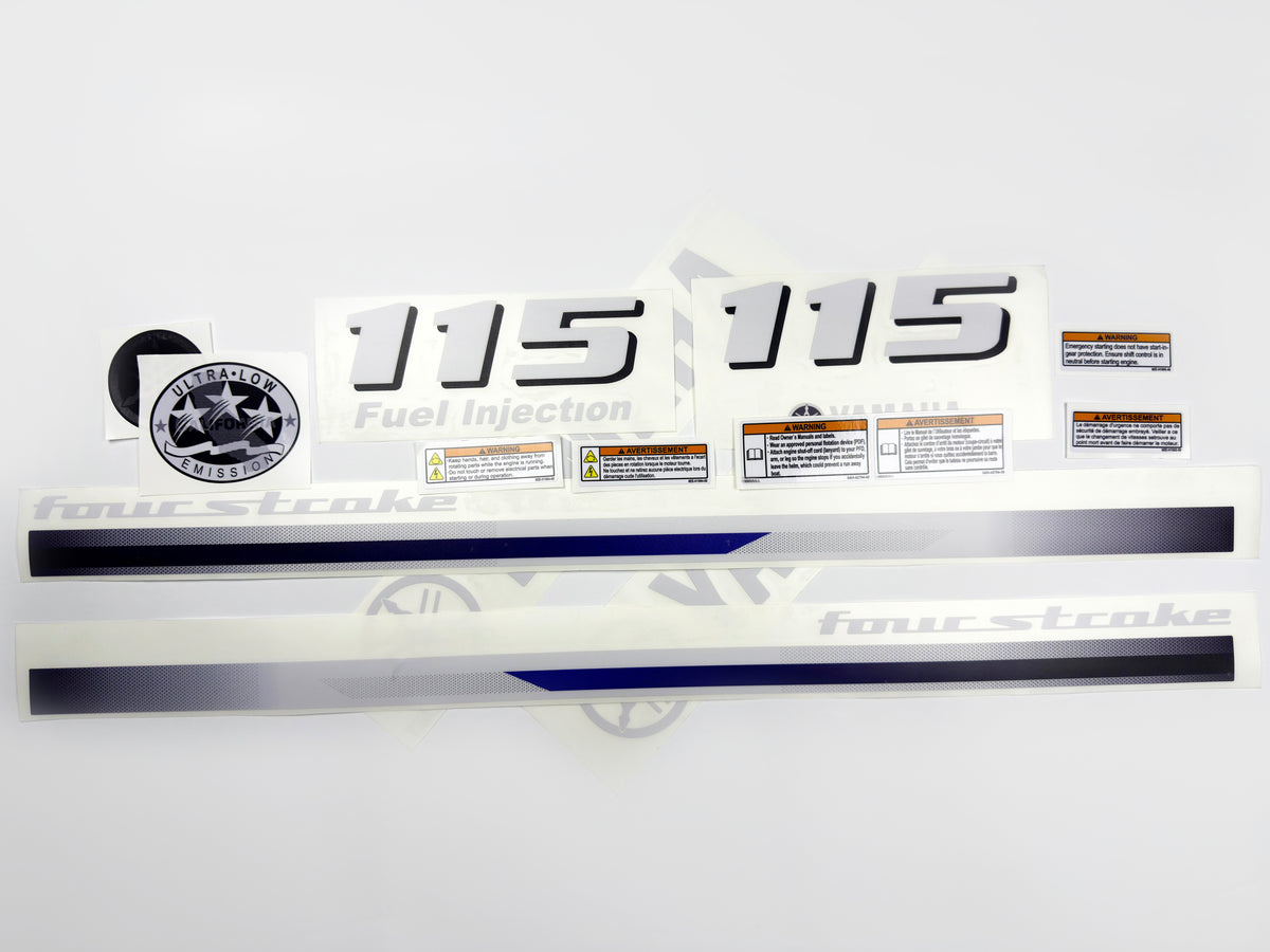 Vinyl decals set suitable for Yamaha 115 hp four stroke  outboard engine. Vinyl stickers kit for Yamaha 115 hp Handmade
