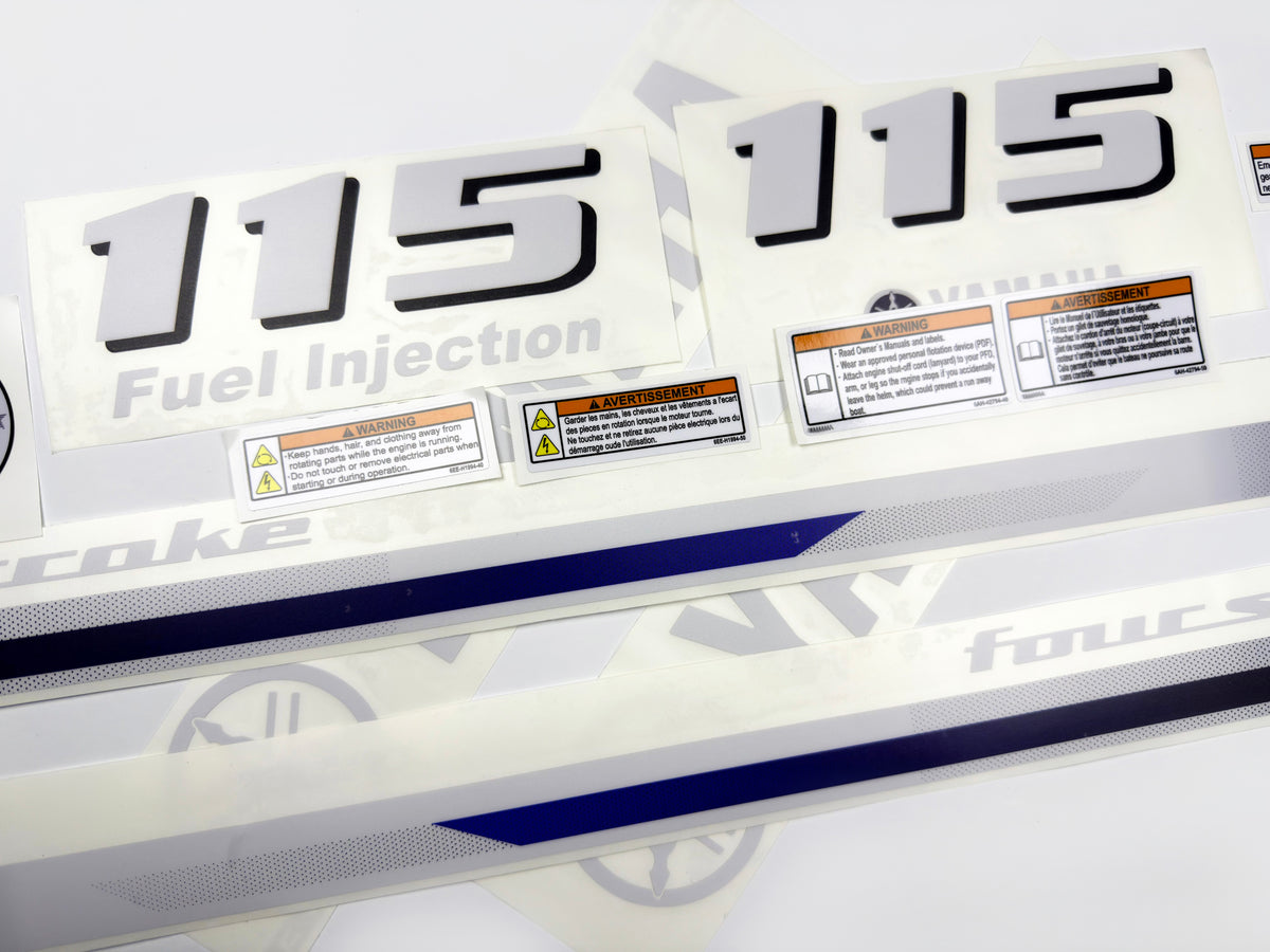 Vinyl decals set suitable for Yamaha 115 hp four stroke  outboard engine. Vinyl stickers kit for Yamaha 115 hp Handmade