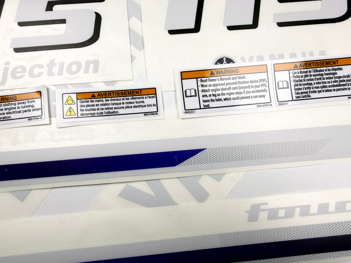 Vinyl decals set suitable for Yamaha 115 hp four stroke  outboard engine. Vinyl stickers kit for Yamaha 115 hp Handmade