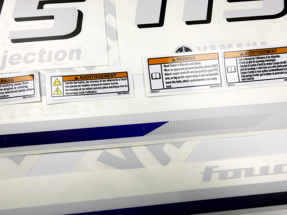 Vinyl decals set suitable for Yamaha 115 hp four stroke  outboard engine. Vinyl stickers kit for Yamaha 115 hp Handmade