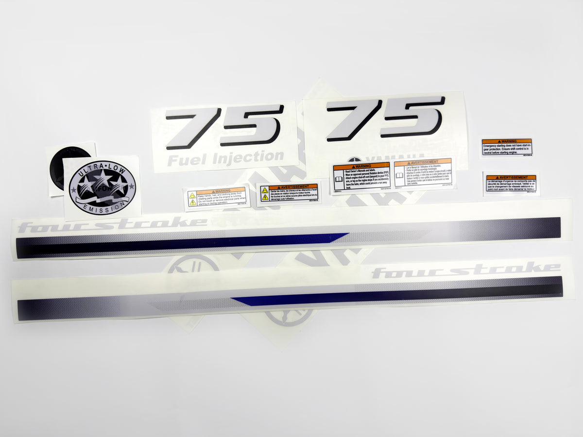 Vinyl decals set suitable for Yamaha 75 hp four stroke  outboard engine. Vinyl stickers kit for Yamaha 75 hp Handmade