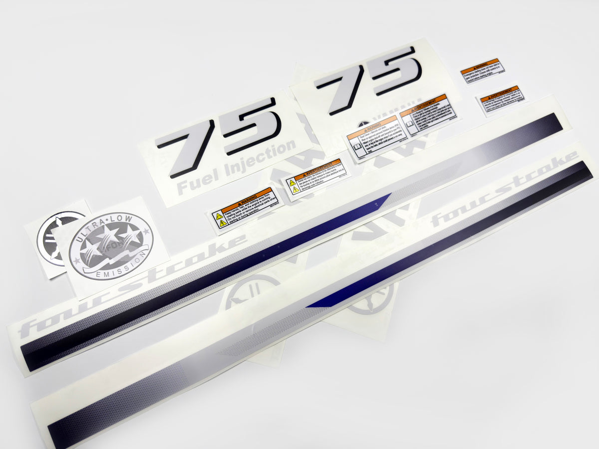 Vinyl decals set suitable for Yamaha 75 hp four stroke  outboard engine. Vinyl stickers kit for Yamaha 75 hp Handmade