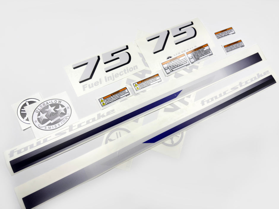 Vinyl decals set suitable for Yamaha 75 hp four stroke  outboard engine. Vinyl stickers kit for Yamaha 75 hp Handmade