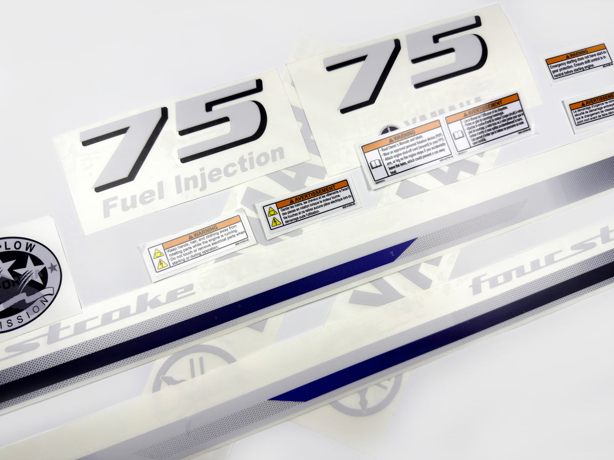 Vinyl decals set suitable for Yamaha 75 hp four stroke  outboard engine. Vinyl stickers kit for Yamaha 75 hp Handmade