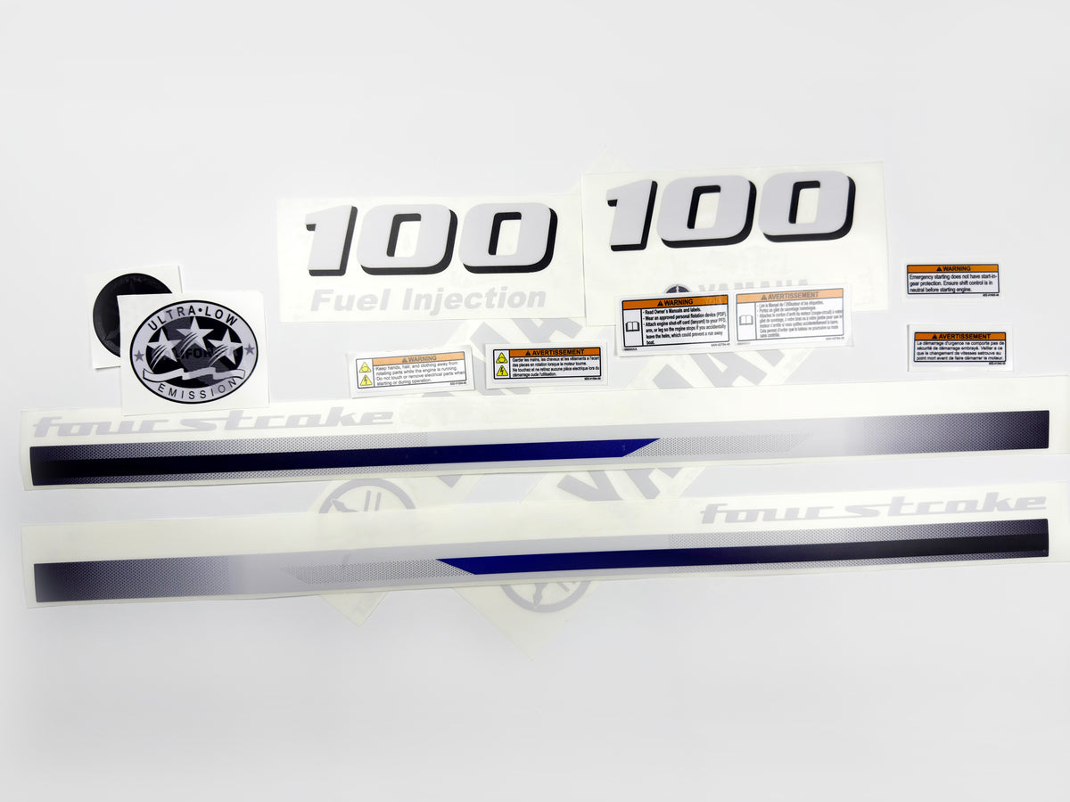 Vinyl decals set suitable for Yamaha 100 hp four stroke  outboard engine. Vinyl stickers kit for Yamaha 100 hp Handmade