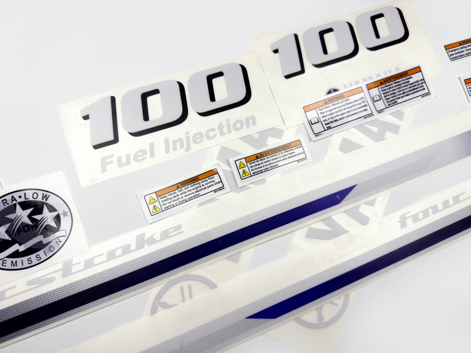 Vinyl decals set suitable for Yamaha 100 hp four stroke  outboard engine. Vinyl stickers kit for Yamaha 100 hp Handmade